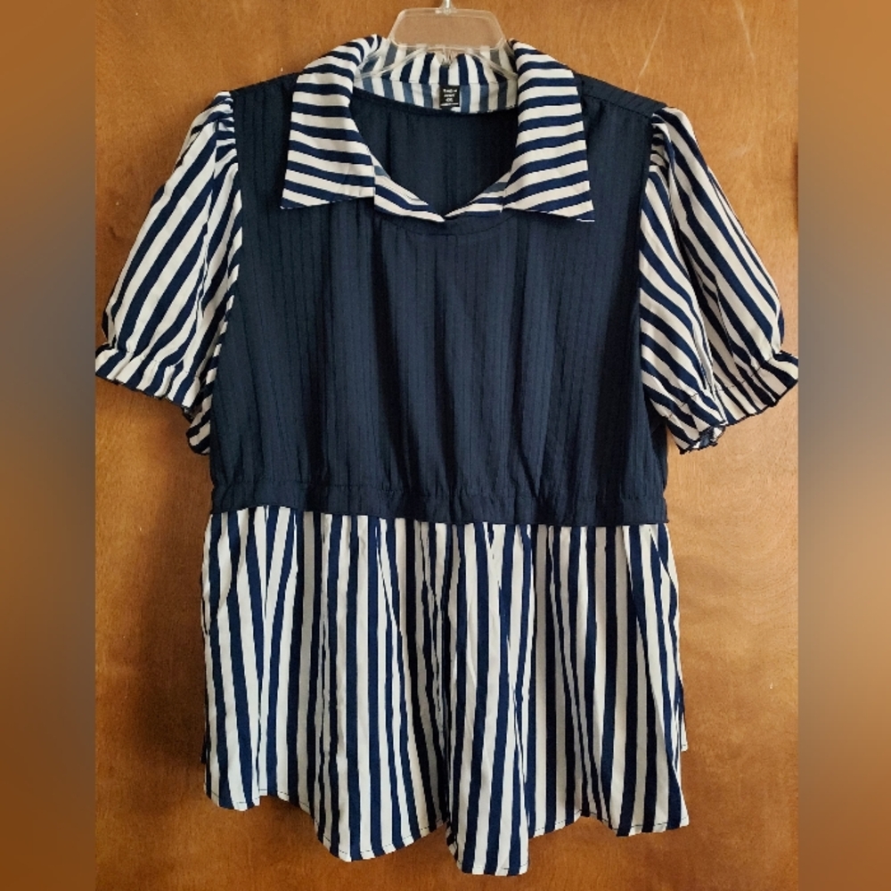 Shein Curve Striped Polo Top